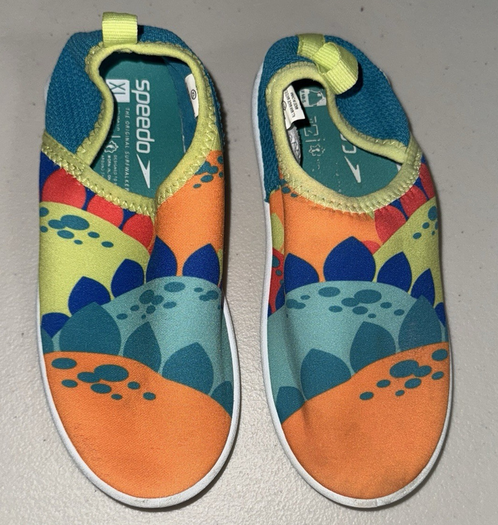 Speedo Kids’ Size XL 11-12 Water Shoes Bootie Dino Scales Travel Vacation Swim